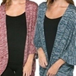 AZULES Teal Green Dolman Sleeve Heather Open Front Small Cardigan Shrug